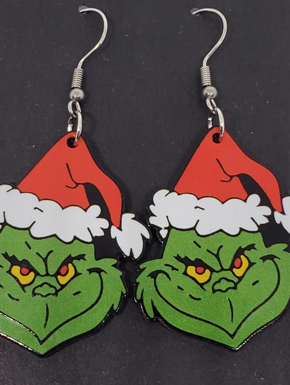Handmade Plastic Christmas Holiday The Grinch Santa Earrings